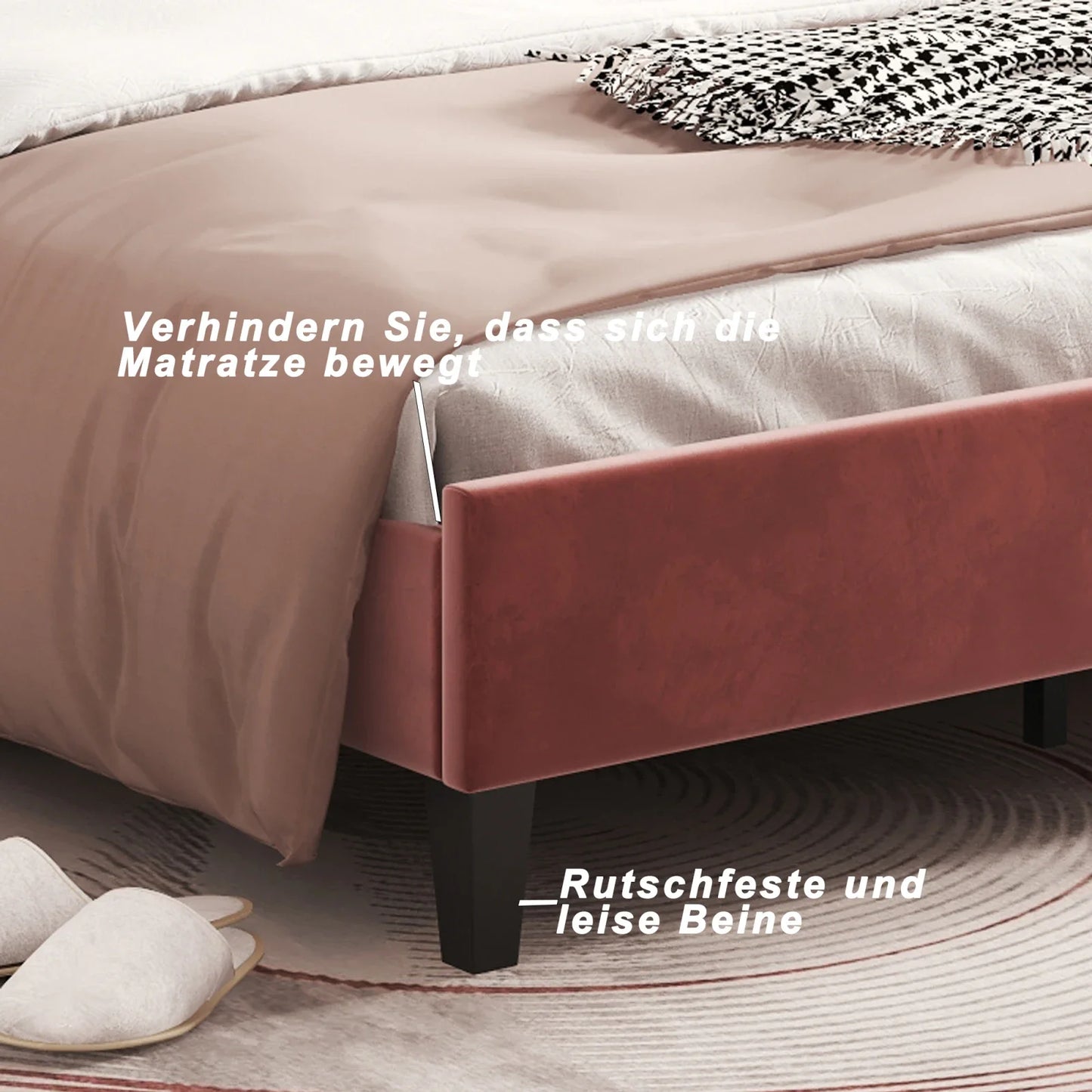 Rosahqnda Kinderbett 90x200 cm, blütenblattförmiges Kopfteil, gepolstertes Einzelbett für Kinder- und Mädchenschlafzimmer, Rosa/Beige