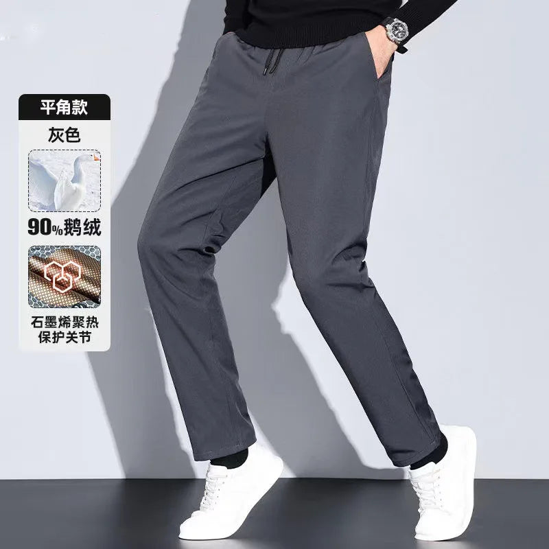 Men's Winter 90% Goose Down Pants with Knee Protection Graphene Thermal Casual Down Trousers Man pantalones hombre PT-599