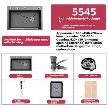 Kitchen Sink Stainless Steel Rice Grain Pattern Multifunctional Wear and Stain Resistant Large Single Slot Wash Dish Basin