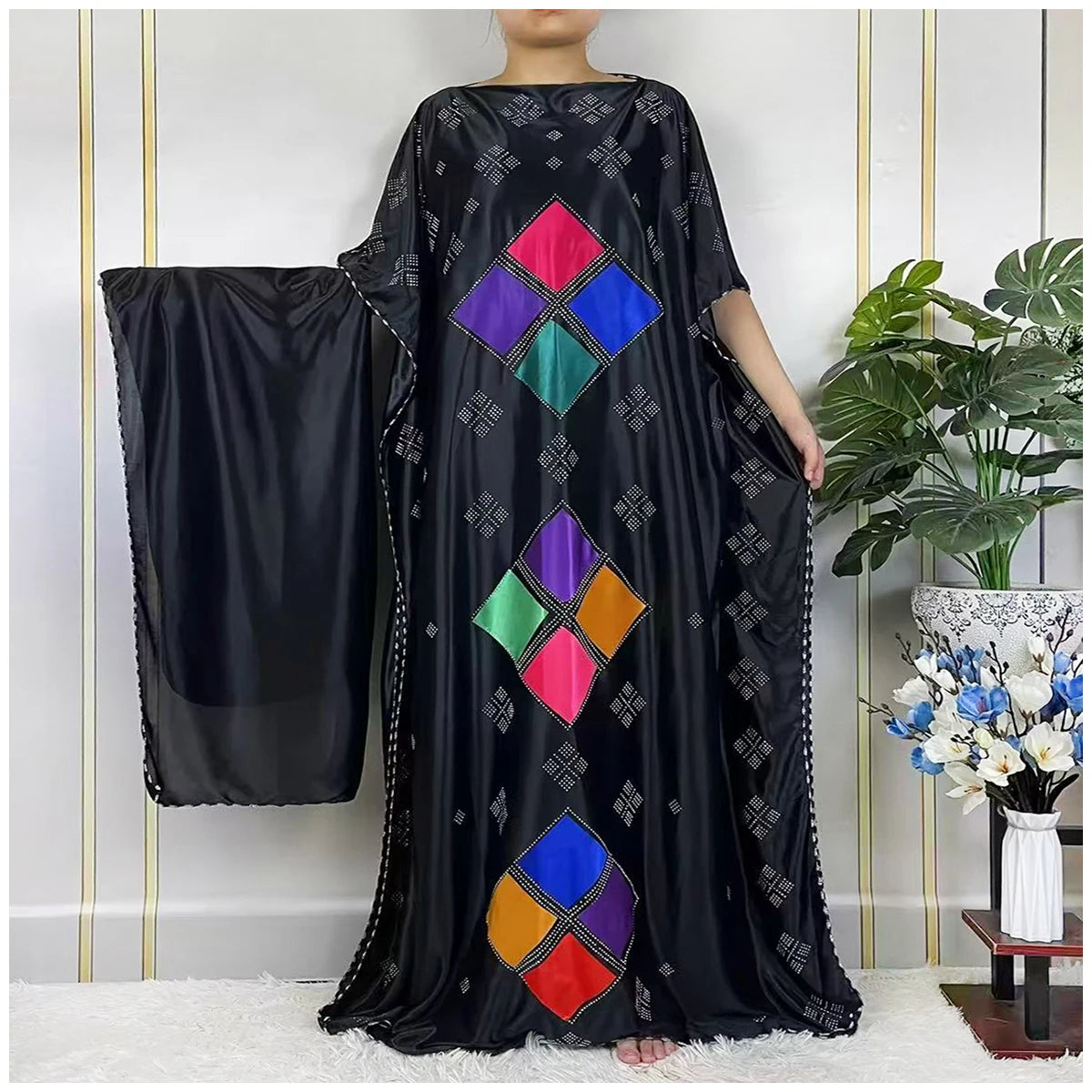 African Abaya For Women Kaftan islamic Clothing With Scarf African Women Dress Inlaid Mubarak Dubai Femme Luxury Muslim Dress.