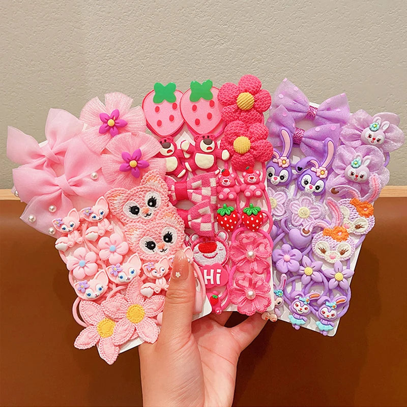 20pcs/Set Children's Hair Accessories Elastic And Scrunchies Hair Bands Resin Cartoon Animals Hair Rope Sweet Cute Ponytail Hold.