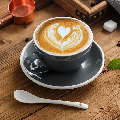 300ml Ceramic Coffee Cup and Saucer Set Pottery Latte Cups Breakfast Milk Mug Afternoon Teacup Porcelain Water Mugs Wholesale.