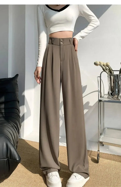 Elegante Breite Bein Hosen Frauen Koreanischen Stil Hohe Taille Schwarz Baggy Hosen Büro Damen Mode Lose Anzug Hosen Streetwear