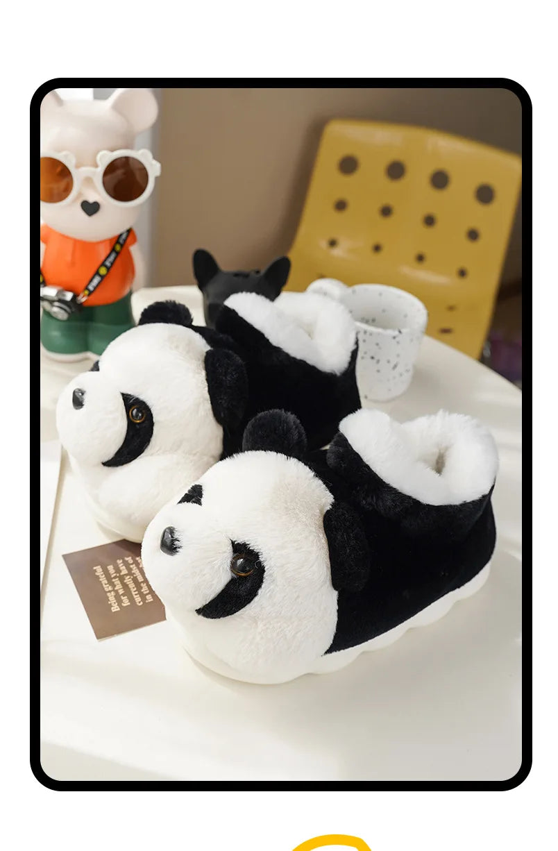 New Women Indoor Fluffy Slippers Cute Cartoon Panda Winter Warm Shoes For Couples Soft Plush Light Weight Women Men Home Slipper.