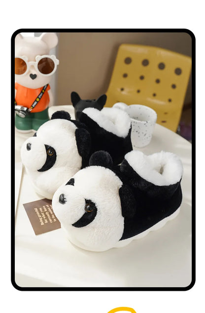 New Women Indoor Fluffy Slippers Cute Cartoon Panda Winter Warm Shoes For Couples Soft Plush Light Weight Women Men Home Slipper.
