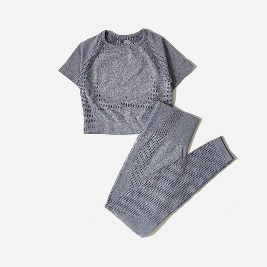 WAREBALL Seamless Yoga Set Women Workout Gym Clothes Fitness Short Sleeve Crop Top Shirt High Waist Leggings Pants Sports Suits.