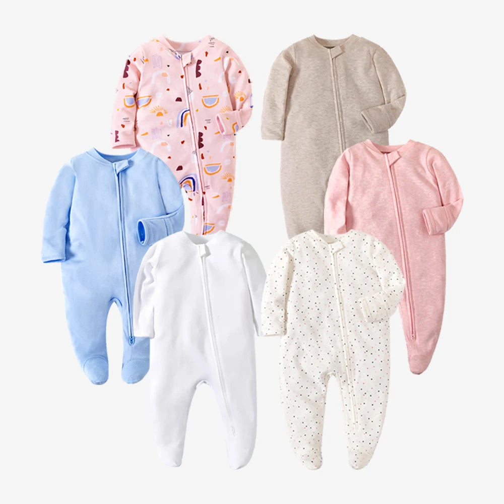 Frühling Neugeborenen Footed Pyjamas Zipper Mädchen und Jungen Strampler Langarm 0-12 Monate Baby Kleiden Overall Baumwolle Solide weiß Mode.