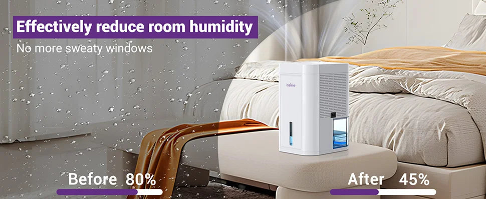 LOEFME 1.0L Air Dehumidifier Portable Silent Home Air Dryer Absorbers Machine with LED for Mould Moisture Damp Large Water Tank.