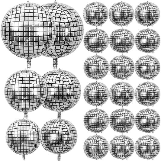 6/12 Stück 22 Zoll Discokugel Folienballons Metallic Silber 4D Ballon für 70er Jahre Disco Geburtstagsfeier Hochzeit Dekoration Lieferungen.