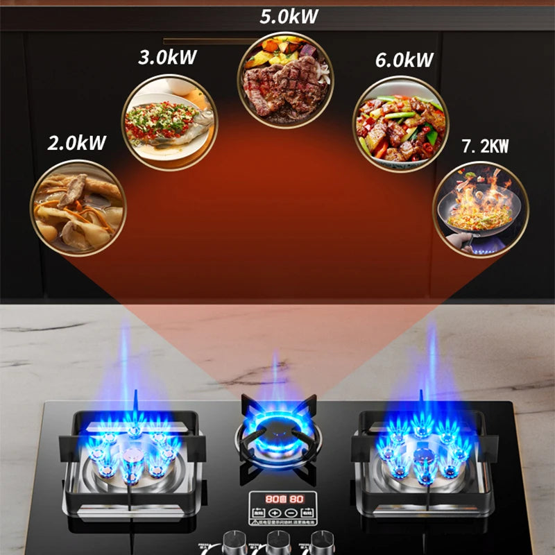 7.2KW Gas Stove Household Three Stove Timing Table Embedded Dual-purpose Natural Gas Liquefied Gas Fire Stove Gas Stove.