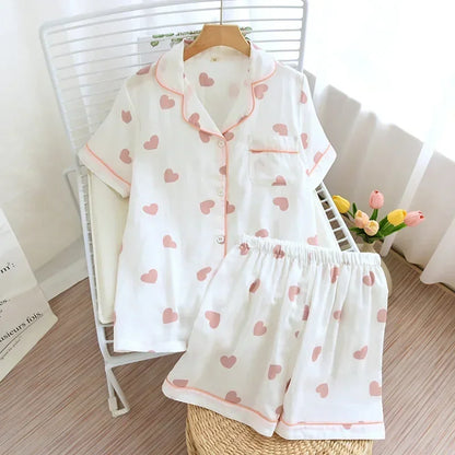 Neue 100% Baumwolle Kurzarm Shorts Damen Pyjama Set niedlichen Cartoon Pyjamas japanische einfache kurze Pyjamas Frauen Nachtwäsche