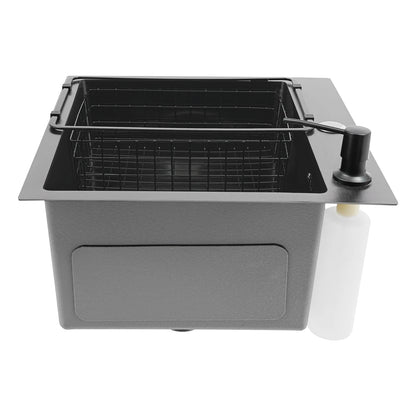 Großes schwarzes Abtropfgestell für die Küche, Küchenspüle aus Edelstahl mit Abtropffläche, Gemüse-Doppelbecken mit Seifenspender