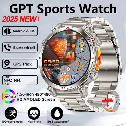 2025 GPS Sports Smart Watch GPT AMOLED 1.56 inch 488 * 488 Heart Rate Blood Oxygen Blood Pressure Monitoring 3ATM Smartwatches