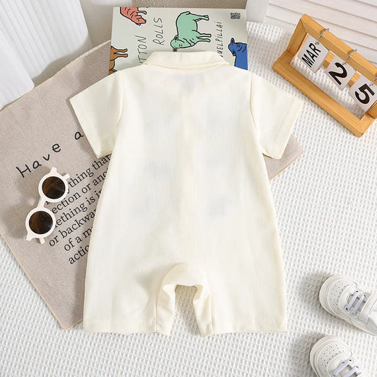 Baby Sommer Kleidung 0-2T Cartoon Hunde Stickerei Kurzarm Romper Infant Jungen Revers Shorts Ein Stück Kleinkind outfit