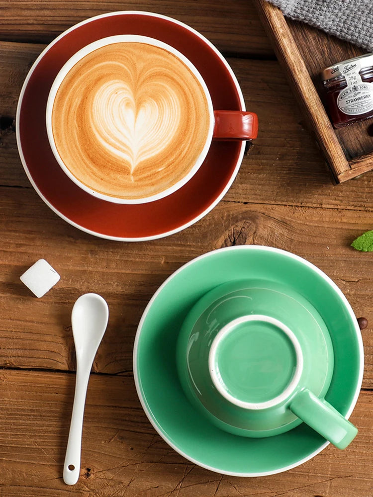 300ml Ceramic Coffee Cup and Saucer Set Pottery Latte Cups Breakfast Milk Mug Afternoon Teacup Porcelain Water Mugs Wholesale.