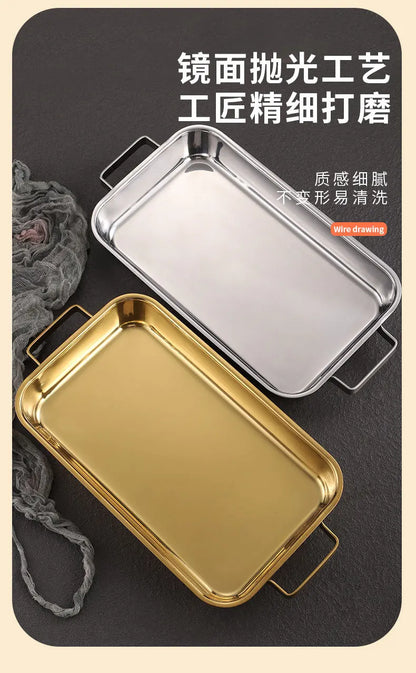 grilled fish plate household induction cooker rectangular Korean multi-functional barbecue plate golden commercial tray.