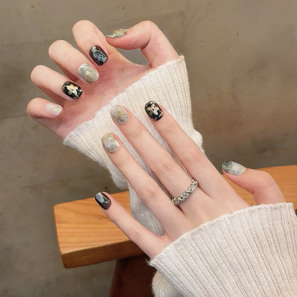 10Pcs Short Handmade Cat Eye Press on Nails Rose Ballet Wearable Rhinestones False Nails Glitter Decoration Manicure Nail Tips.