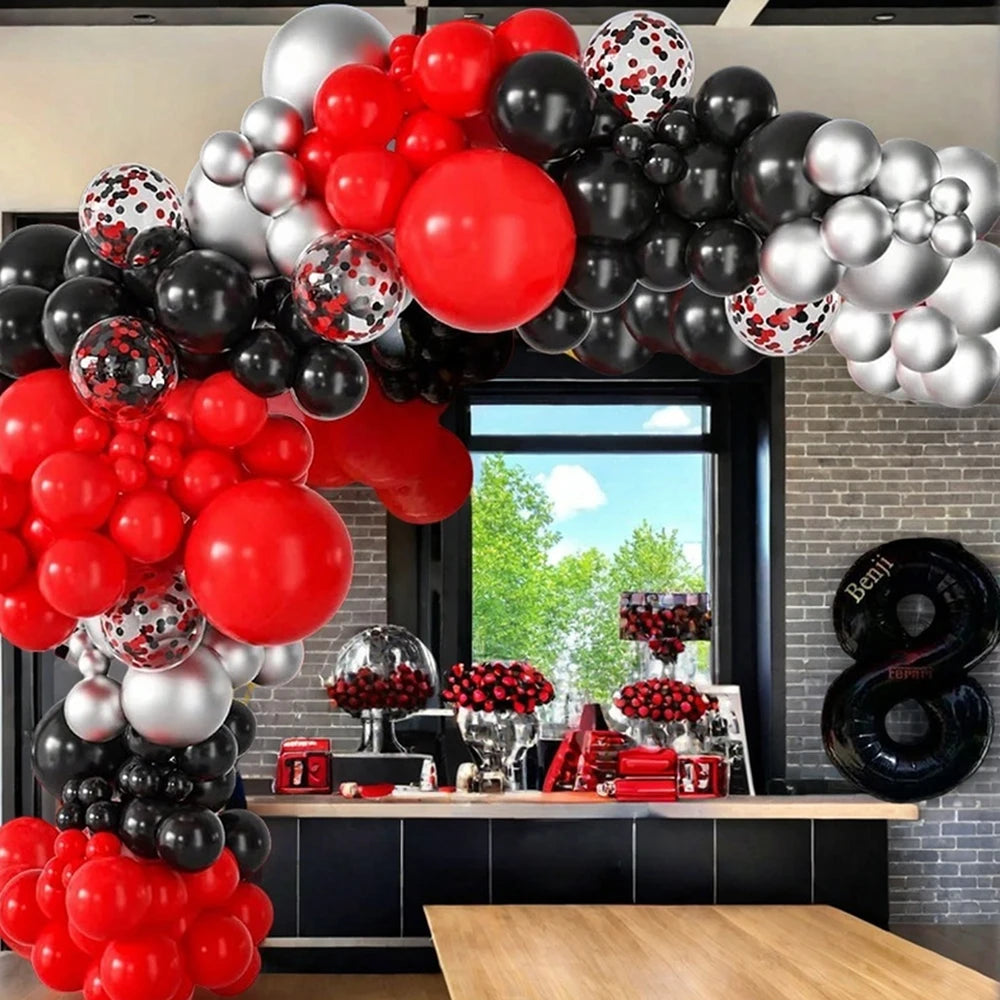 30-teiliges schwarz-rotes Ballon-Konfetti-Luftballons-Set für Geburtstag, Party-Dekoration, Jahrestag, Abschlussfeier, Innendekoration.