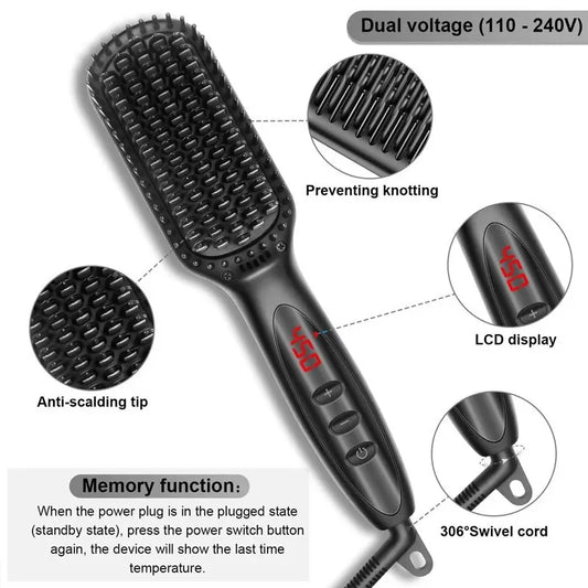 3 in 1 Electric Straightener Beard Straightener Hair Straightener With Teeth Curly Beards Magic Brush Comb For Man and Women.