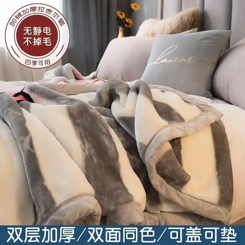 Double-deck Thickening Blanket Winter Dormitory Siesta Plush Fur Quilt Keep Warm Soft Comfortable Coral Fleece Sheet Bed Cover