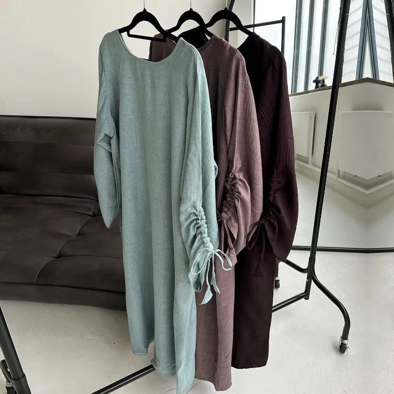 2024 Saudi Arabia Muslim Women Modest Dress Eid Dubai Plain Abaya Islamic Holiday Party Solid Turkey Lace-up Cuffs Long Clothes.