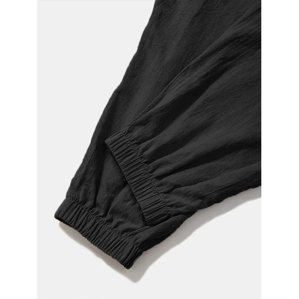 Harem Pants for Men Cotton Linen Drop Crotch Cozy Streetwear Loose Fit Breathable Lightweight Long Pants Male Joggers.
