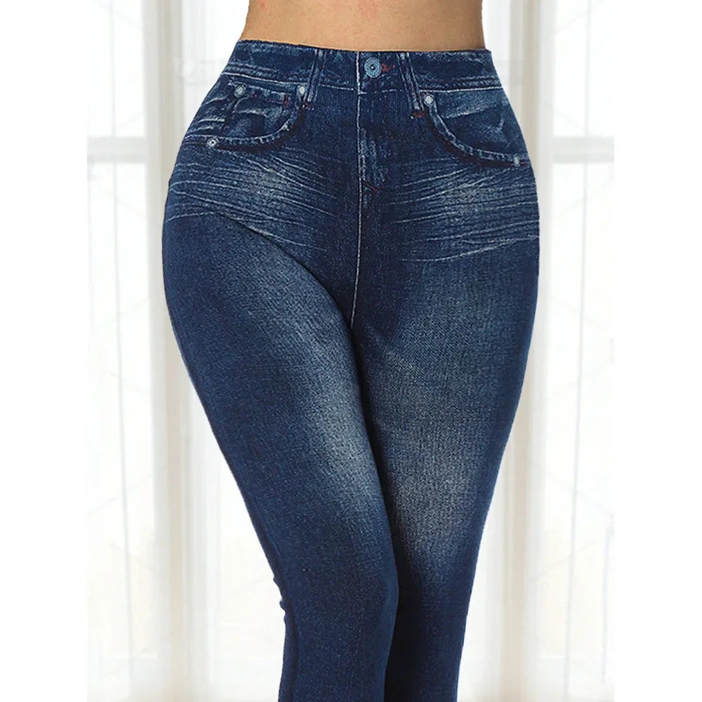 High Waist plus Size Women's Autumn Winter Skinny Jeans Faux Denim Pencil Pants Slimming Base Layer Trousers Cross-Border.