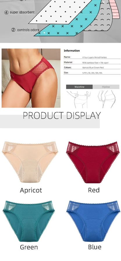 2pcs plus size Menstrual Panties 4 Layers Leak-proof Physiological Period Underwear Briefs Breathable Pants For Women.