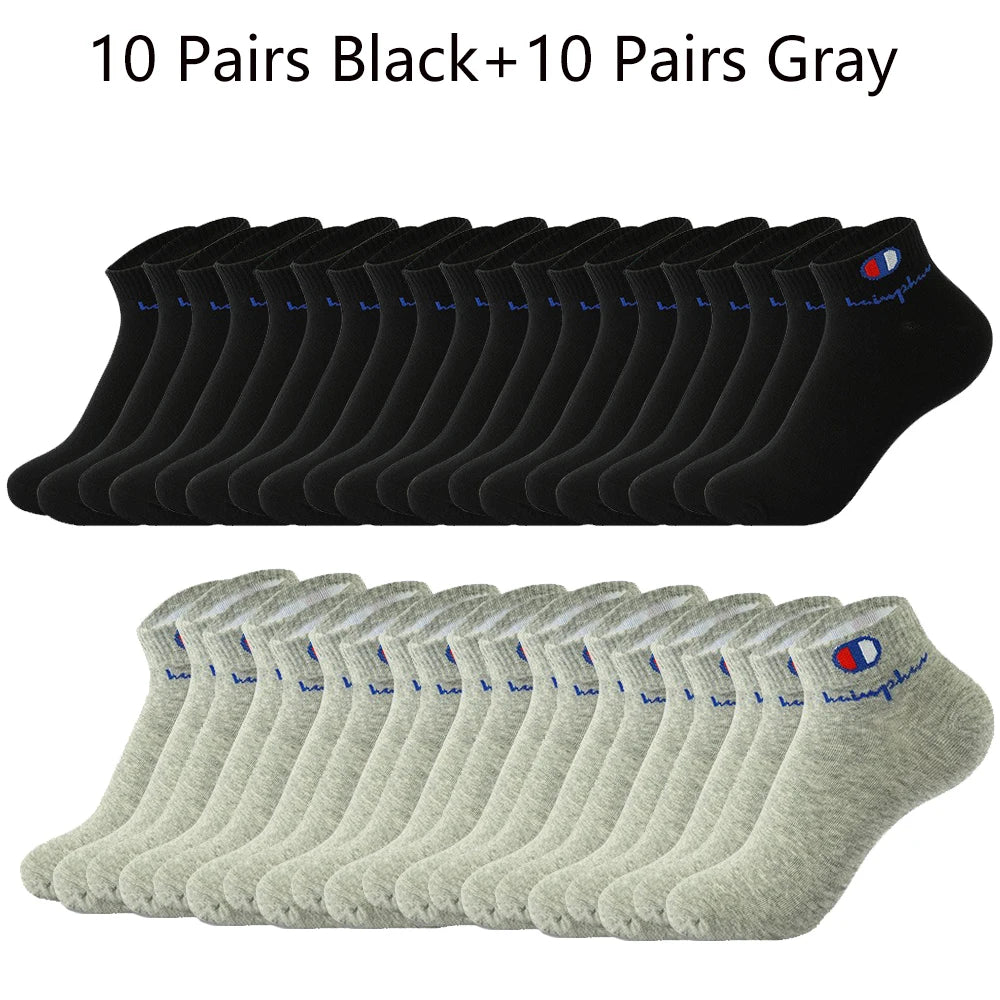 10/20/30 Pairs Socks Men Ankle Cotton Socks Brand Classic Fashion Black White Socks Breathable Mesh Athletic Short Socks Summer