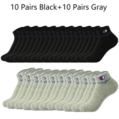 10/20/30 Pairs Socks Men Ankle Cotton Socks Brand Classic Fashion Black White Socks Breathable Mesh Athletic Short Socks Summer