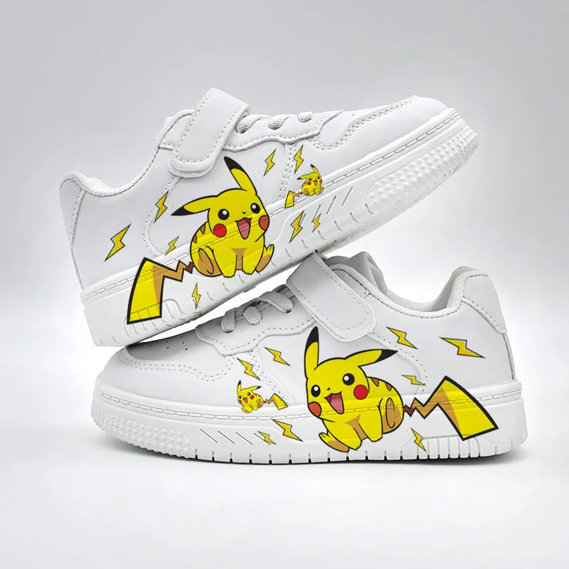 2025 Pikachu Cartoon Cute Unisex White Sneakers Spray Paint Kids Casual Shoes Cross Border Hot Sale.