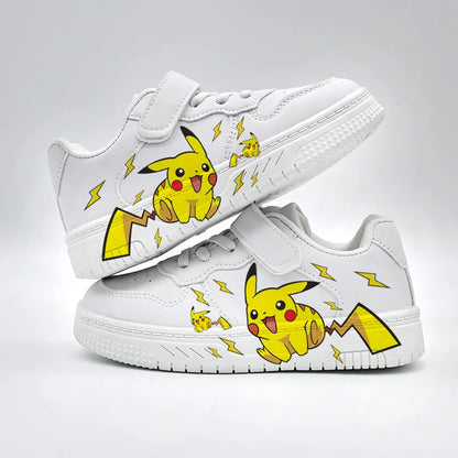 2025 Pikachu Cartoon Cute Unisex White Sneakers Spray Paint Kids Casual Shoes Cross Border Hot Sale.