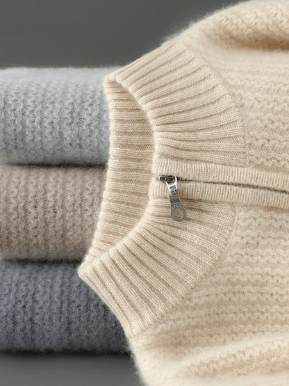 Men's 100% Merino Wool Thicken Sweater Half Zipper Mock Collar Pullover Autumn Winter Cashmere Knitwear Business Casual Clothing.