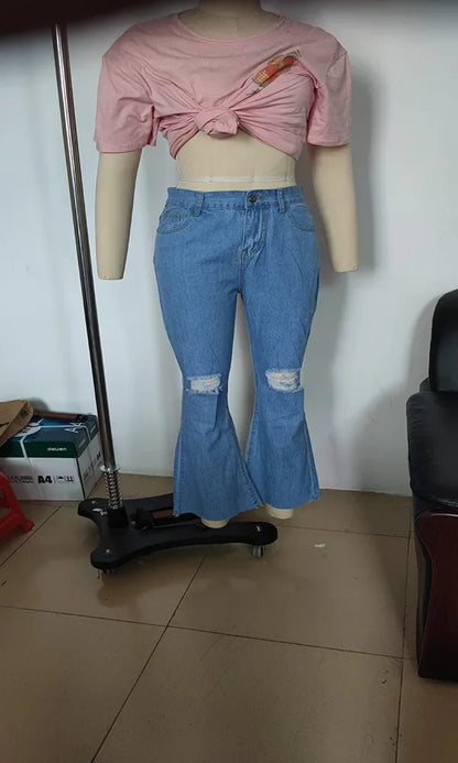 Women's Spring and Fall New Fashion Casual Ripped High-waisted Slightly Flared Pants Jeans Slim-fit Wash Jeans Long Pants Y2k.