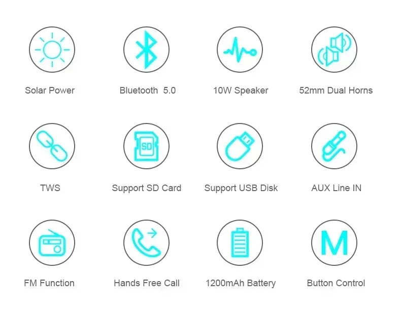 T&G TG182 Solar Charging Portable Stereo speakers Wireless Bluetooth With Mic Outdoor Loudspeaker Waterproof FM Radio Soundbar.