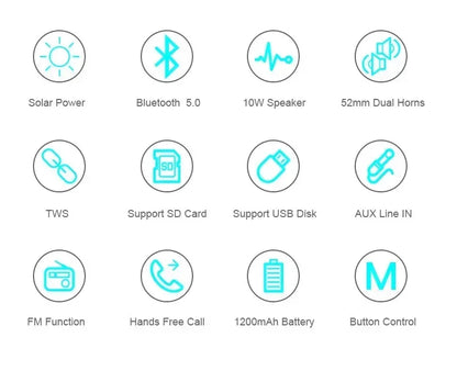 T&G TG182 Solar Charging Portable Stereo speakers Wireless Bluetooth With Mic Outdoor Loudspeaker Waterproof FM Radio Soundbar.