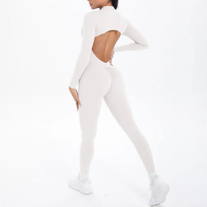 New Women's Yoga Jumpsuit Front Zipper Tight Back Hollow Out Short Sleeve-pants Activewear for Fitness Running Gym Workout
