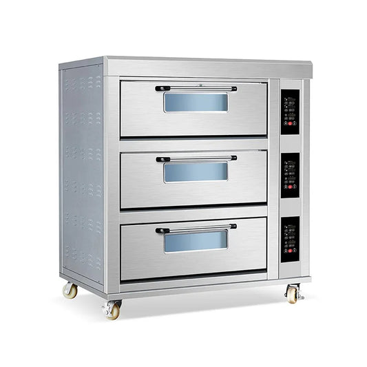 3 Decks 6 Trays Electrical Gas Pie Baking Oven Pizza Oven Complete Bakery Snack Production Line Baguette Bakery Equipment.