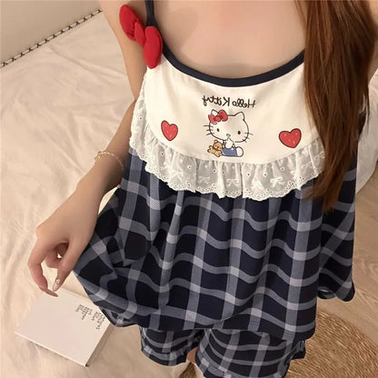 Hello Kitty Pyjama-Set für Damen, niedliche Nachtwäsche, Cartoon, ärmellos, Tank-Top, Shorts, Zuhause, Sommer, gemütliche Loungewear, Geschenk für Mädchen, Sanrio.