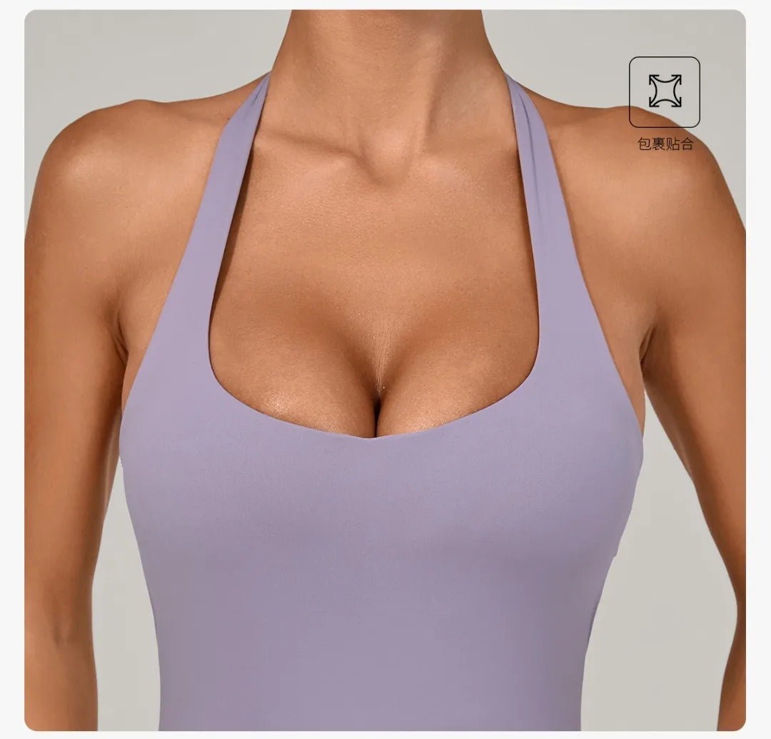 Yoga Jumpsuit Sports Fitness Peach Hip Halter Neck Backless Pants Bodysuit Outdoor Dance Jumpsuit Tight Yoga Wear for Women.