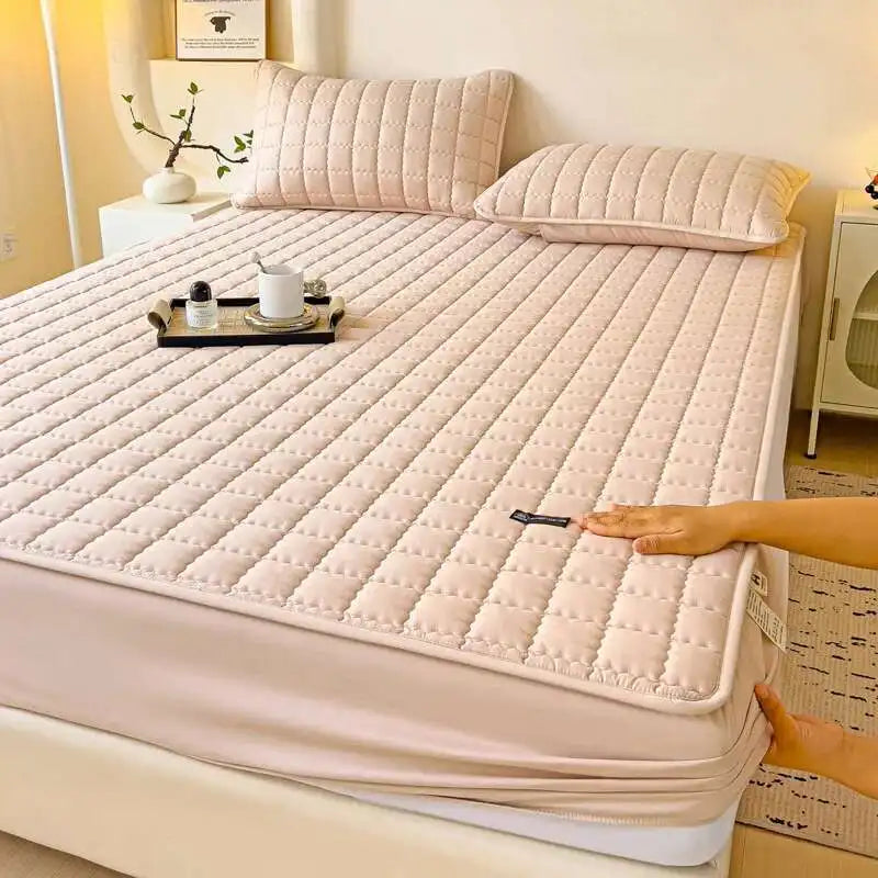 Solstice Waterproof Quilted Mattress Cover - Thickened 매트리스커버 (No Pillowcase), Fits 8-12" Deep Mattress, Home Bed Linen.