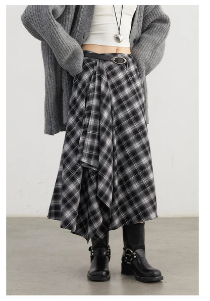 CHIC VEN Women Skirts A Line Retro Loose High Waist Irregular Color Plaid Frosted Half Body Long Ladies Skirt Winter 2025