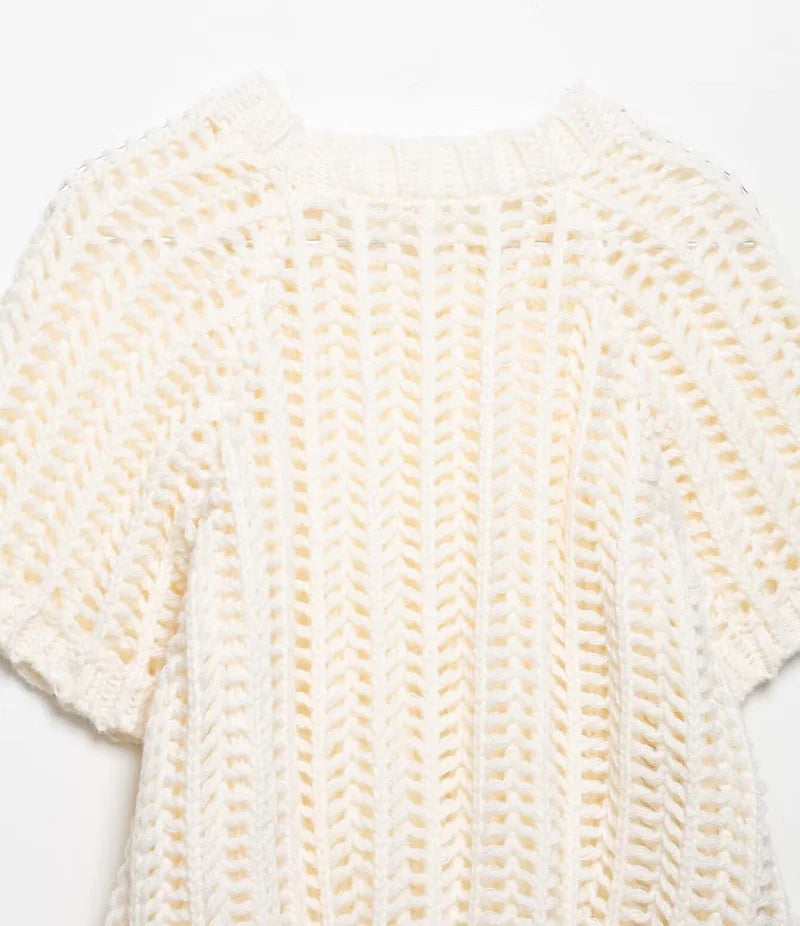 MUJER 2025 Stricken Crop Tops Frau Kurzarm Pullover Gestrickte Kurze Pullover für Frauen Gebunden Strickwaren Mode Damen Pullover.