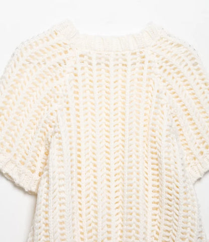 MUJER 2025 Stricken Crop Tops Frau Kurzarm Pullover Gestrickte Kurze Pullover für Frauen Gebunden Strickwaren Mode Damen Pullover.