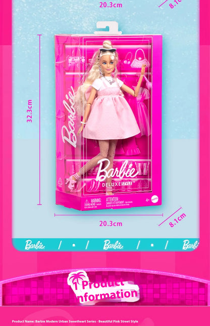 Genuine Barbie Deluxe Style Dolls Pink Dress Outfit Blond Hair Knot Bow Accessories Toys For Girls Sweet Birthday Gift In Stock