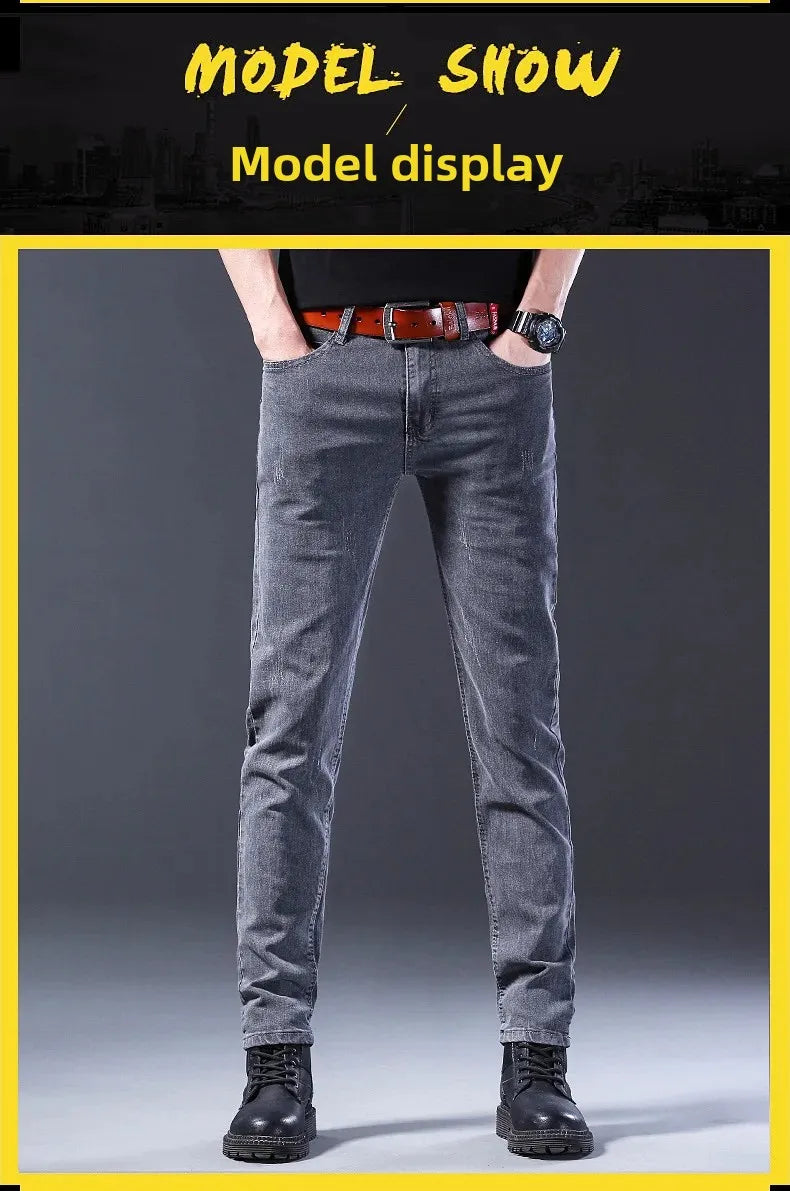 Frühling Herbst Xintang Denim Jeans Herren Slim Fit Casual Trendy Modische Alltagskleidung Blau Gerade Bein Hosen Elastische Taille.