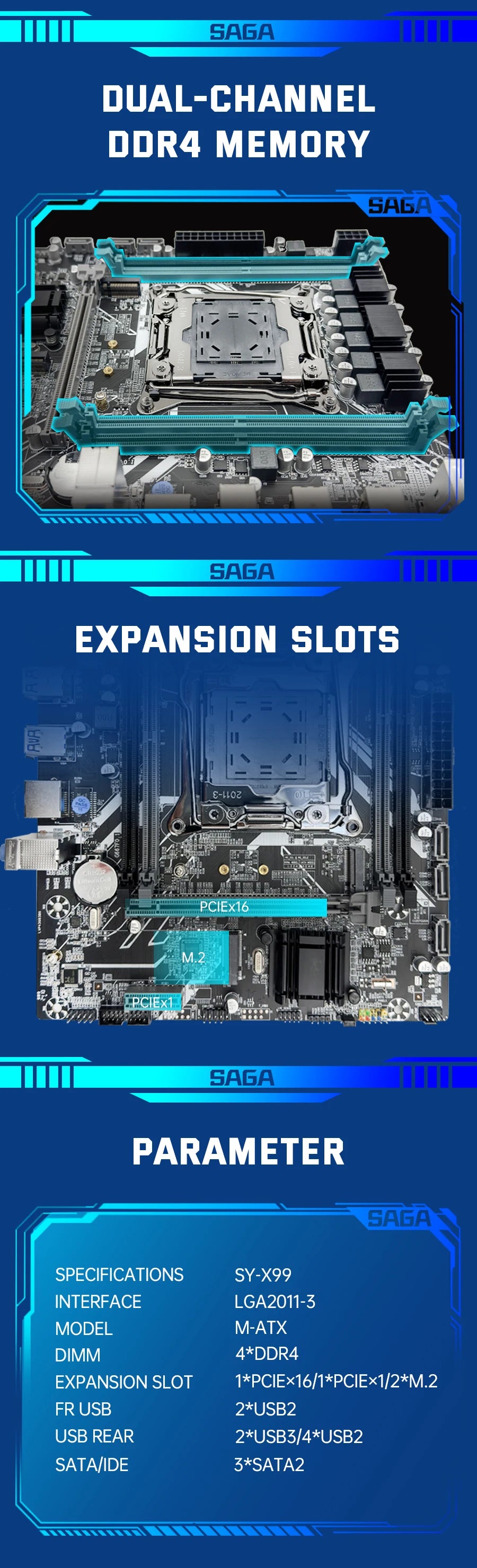 SOYO X99 Gaming Motherboard Set with Intel Xeon E5 2680 V4 CPU& DDR4 8Gx2 2133MHz Dual Channel ECC RAM M.2 NVME for Desktop PC.