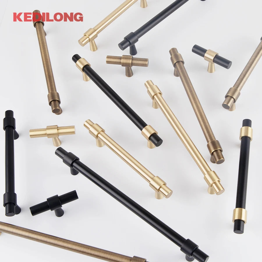 KEDLO Solid Brass Brushed Antique Brass Bronze 500mm Pull Drawer Knobs T Bar Kitchen Cabinet Handle