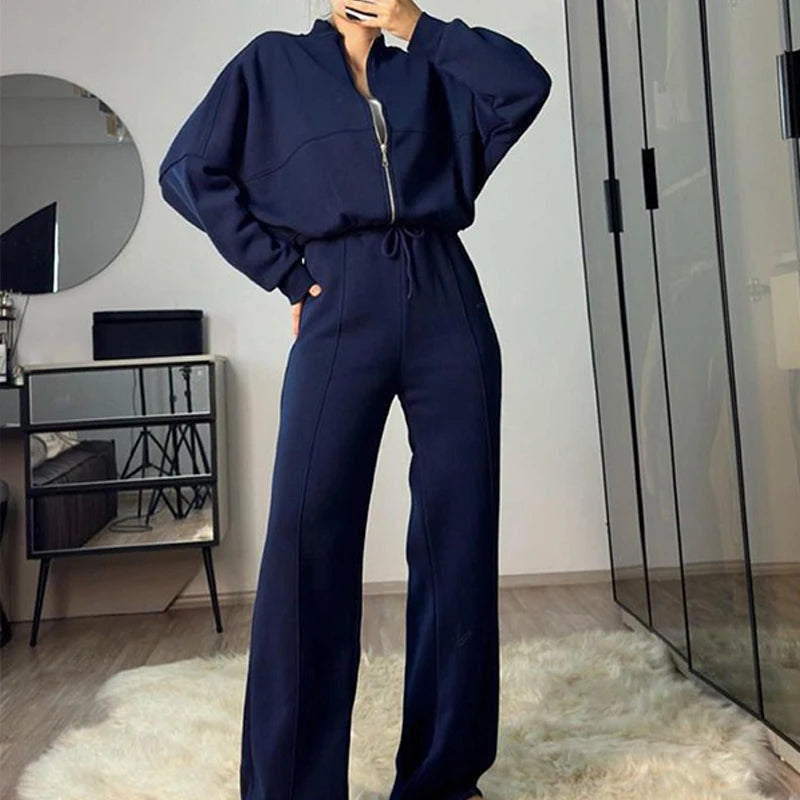 BKLD 2025 Casual Women's Tracksuit Sets Zip-up Loose Cropped Cardigan+Drawstring Sweatpants Solid Fashion Running Street Outfits