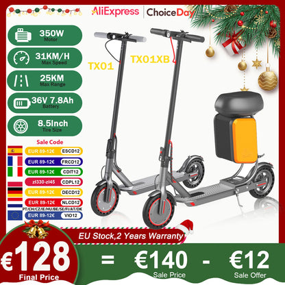 JUICEASE 350W Electric Scooter 350W Motor 36V 25KM Long Range 8.5Inch 31KM/H with Seat Storage Box Smart App Foldable Escooter.